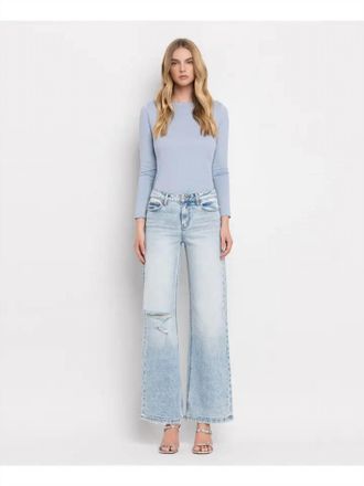 Flying Monkey Tummy Control Super High Rise Wide Leg Jeans In Light Wash