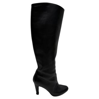 Christian Louboutin Almond-Toe Knee-High Boots in Black Leather