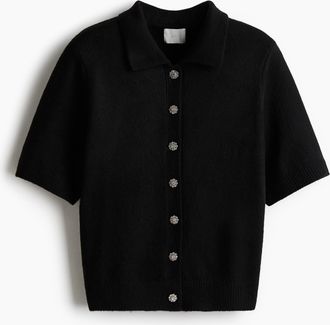 H&M Short-sleeved collared cardigan - Schwarz