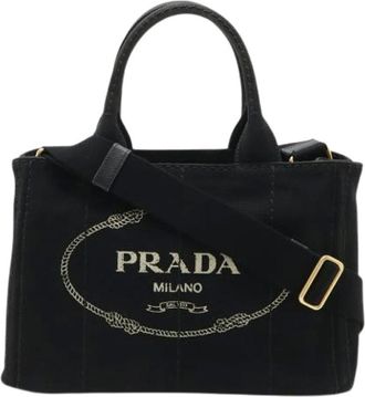 Prada Pre-owned Tote Bags, female, Black, Size: ONE SIZE Pre-owned Canvas Tote Bag