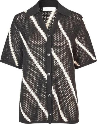 Sams&oslash;e & Sams&oslash;e Gestreept Oversized Gebreid Vest - Dames - Overhemden - Zwart - S - Katoen - Overhemden