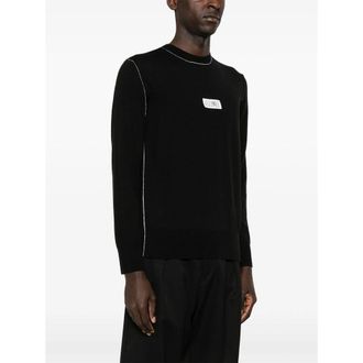 Maison Margiela Virgin Wool Crew-Neck Fine-Knit Sweater - Black