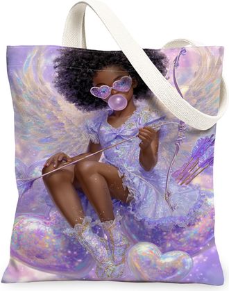 Generic Angel Wings Canvas Tote Bags, Pastel Art Pattern Reusable Grocery Bags, Spring Lightweight Washable Shoulder Strap Canvas F, Pastel, 13x15 Inch