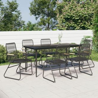 vidaXL Juego De Comedor Para Jard&iacute;n 7 Piezas Rat&aacute;n Pvc Negro Vidaxl