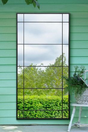 MirrorOutlet Black Metal Framed Window Wall or Leaner Garden Mirror (180CM X 90CM) | Size: 1 Pack