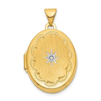 Diamond2Deal 14k Yellow Gold with White Rhodium Brushed Diamond Star 21mm Oval Locket