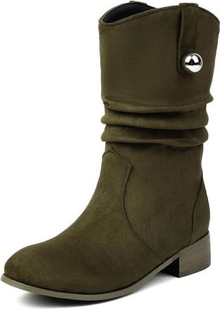 Generic Womens Slouch Mid Calf Boots With Metal Button Suede-Like Material Comfortable Slip Resistant Durable For Casual Daily Streetwear Fall Winter,Green,3.