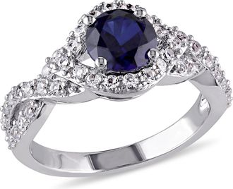 Mimi & Max 2 1/10ct TGW Created Blue and Created White Sapphire Crossover Twist Ring in Sterling Silver