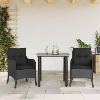 vidaXL Set Comedor De Jard&iacute;n 3 Pzas Con Cojines Rat&aacute;n Sint&eacute;tico Negro Vidaxl