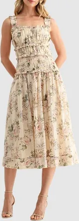 Mila Mae Floral Print Ruched Midi Dress in Cream Floral at Nordstrom, Size X-Large
