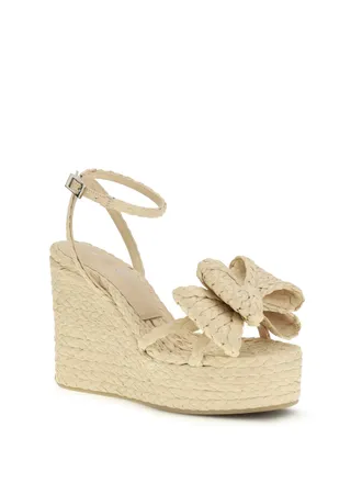 Mach & Mach Womens Le Cadeau Raffia Wedge Sandals Neutral
