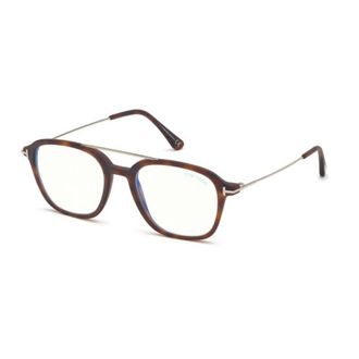 Tom Ford Eyeglasses Rectangle Full Rim, Havana/gold Frame And Clear Blue Light Lens Lens Ft5610-B056