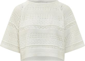 Max Mara Korte gebreide top - Dames - Ronde hals truien - Wit - S - Truien & Vesten