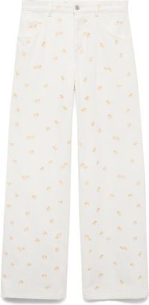 Mango Flower Embroidered Wide Leg Jeans in Off White at Nordstrom, Size 12