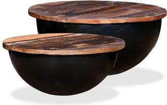 vidaXL Set De 2 Mesas De Centro Madera Reciclada Negra Forma De Bol Vidaxl