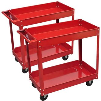 vidaXL Vidaxl - Carrito De Herramientas De Taller 2 Uds 2 Estantes Rojo 100 Kg