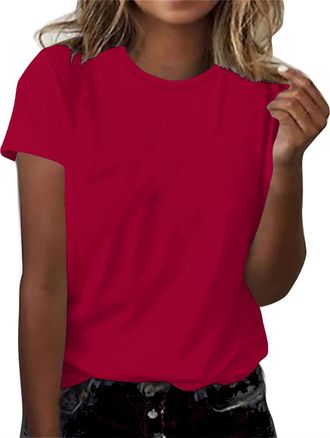 Generic T Shirts for Women UK Plain Short Sleeve Tops Summer Solid Color Tunic Shirt Casual Slim Fit Shirt Round Neck Basic Tee Ladies Lightweight Loose Cloth