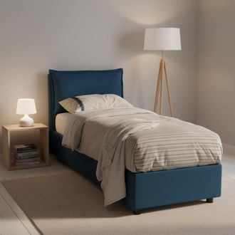 Dmora Dmora - Cama Individual Dasenci, Cama Contenedor Con Revestimiento De Tela, 100% Made In Italy, Apertura Frontal, Adecuado Para Colch&oacute;n Cm 90x200, Azu