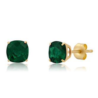 MAX + STONE 14k Yellow Gold 6MM Cushion Cut Gemstone Stud Earrings