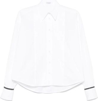 Brunello Cucinelli Witte Klassieke Kraagshirt met Pintuck Detail - Dames - Overhemden - Wit - M - Katoen - Overhemden