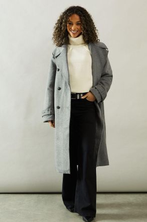 Wallis Womens Buckle Detail Double Breasted Coat - Grey - Size Small