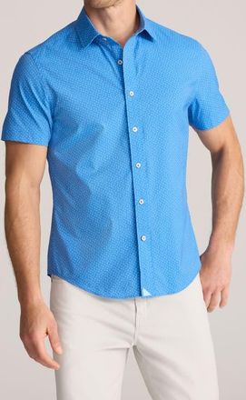 UNTUCKit Sailboat Print Short Sleeve Performance Button-Up Shirt in Blue at Nordstrom, Size Small
