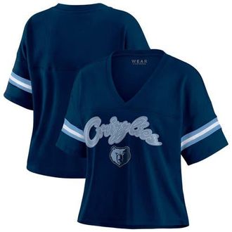 WEAR by Erin Andrews Womens WEAR by Erin Andrews Navy Memphis Grizzlies Color Block Boxy V-Neck T-Shirt at Nordstrom, Size Medium
