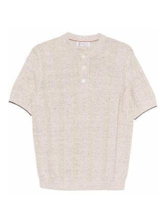 Brunello Cucinelli Textured Rib Knit T-Shirt With Henley Collar
