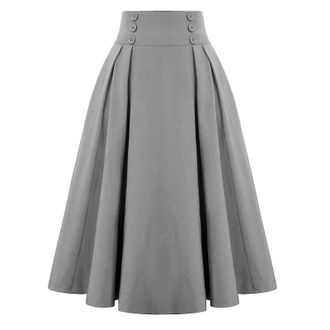 Generic Corduroy Skirt for Women UK Vintage high Waist A-Line Swing midi Skirt Solid Color Swing Skirts with Buttons Fashion Casual Waist with Pockets Skirts 