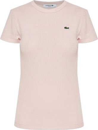 Lacoste logo-patch crew-neck T-shirt - women - Cotton - 34 - Pink