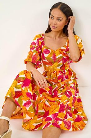 Roman Floral Puff Sleeve Tiered Dress