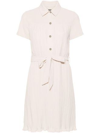 DKNY belted pliss&eacute; mini dress - Neutrals