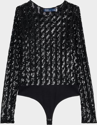 Polo Ralph Lauren Cable Sequined Mesh Bodysuit