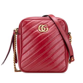 Gucci Tweedehands Gg Marmont Matelass&eacute; Leren Dubbel Zip Schoudertas