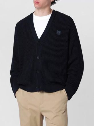 Maison Kitsun&eacute; v neck ribbed knit long sleeve sweater