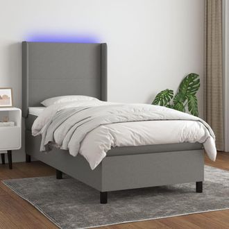 vidaXL Vidaxl - Cama Box Spring Colch&oacute;n Y Luces Led Tela Gris Oscuro 100x200 Cm