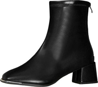Generic Womens Ankle Boots, Fashion PU Leather, Block Heel, Back Zipper Design, Black and Brown Colors, Casual and Work Wear