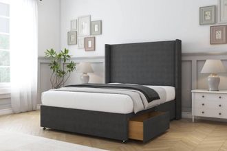 Sloomy Devonshire Dumfries Divan Set 2 Drawers-54 Wingback in Dark Grey | Size: Double