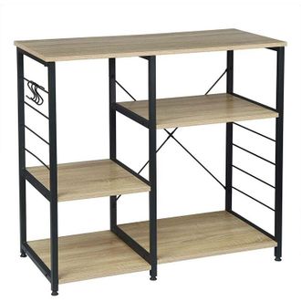 Woltu Scaffale per Cucina Porta Microonde Forno a 4 Ripiani in Acciaio Legno Rovere
