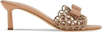 Ferragamo Vara 55mm bow sandals - women - Fabric/Goat Skin/Crystal/Leather - 10C - Neutrals