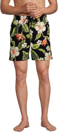 Lands End 7 Inch Volley Hydroliner Swim Trunks in Hibiscus Floral/black at Nordstrom, Size Xx-Large
