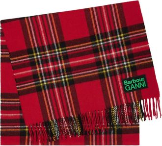 Ganni x Barbour Sciarpa tartan con frange - Rosso