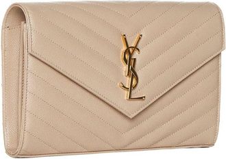 Saint Laurent Womens Quilted Calfskin Clutch Beige