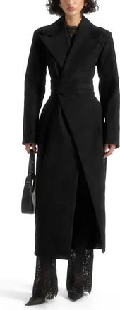 Mani&egrave;re De Voir Esma Suede Asymmetric Coat with Cinch Belt in Black at Nordstrom, Size 10