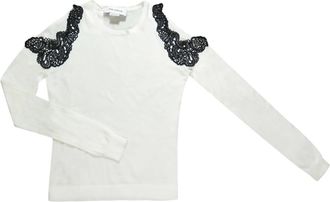 Yigal AzrouËl Women Off Shoulder Lace Trim Pullover Sweater In Ivory