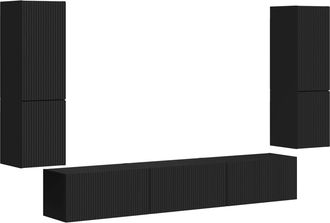 vidaXL Conjunto De Mueble De Tv 4 Uds. Negro Madera De Ingenier&iacute;a Vidaxl