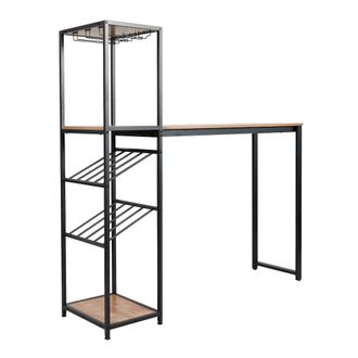 Flash Furniture Modern Wine and Bar Table with Shelves, Light Brown Top/Black Frame