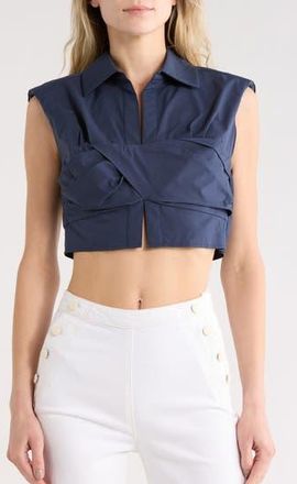SIMKHAI Emie Cap Sleeve Boxy Crop Top in Midnight at Nordstrom Rack, Size 00