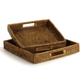 Napa Home & Garden Burma Rattan Square Table Decorative Trays Set of 2 in Brown at Nordstrom