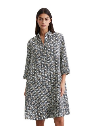 Marc O'Polo Hemdblusenkleid MARC OPOLO, Damen, Gr. 34, N-Gr, weiss (multi, wei&szlig; cotton), Web, Obermaterial: 100% Leinen, bedruckt, relaxed fit ca. Mitte Knie, Kle